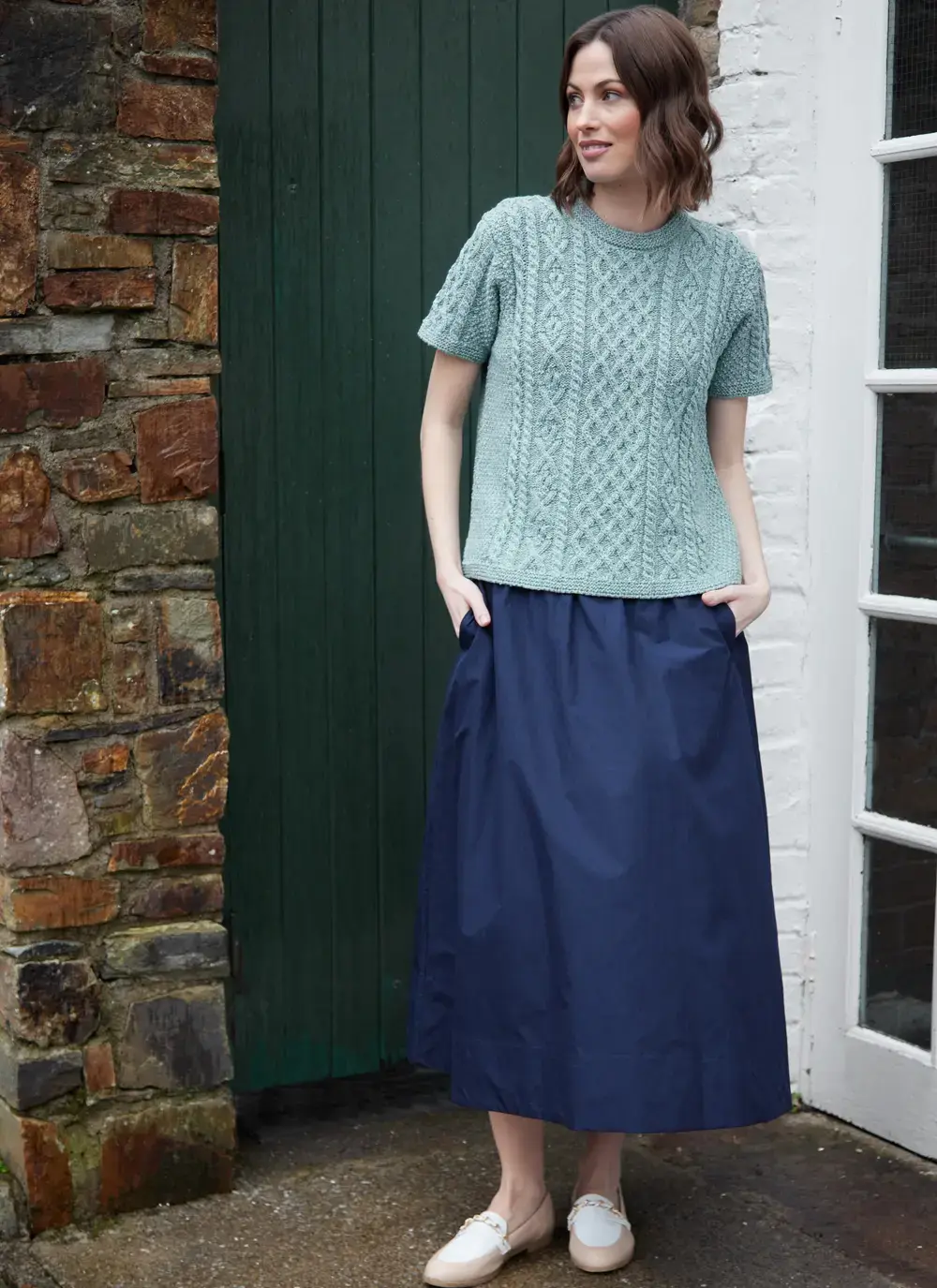 Molly T-Shirt Aran Sweater in Aqua